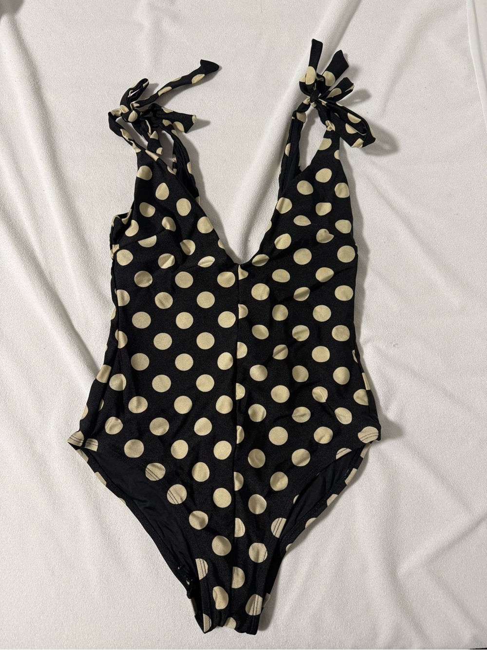 Mango Black One-Piece with Cream Polka Dots